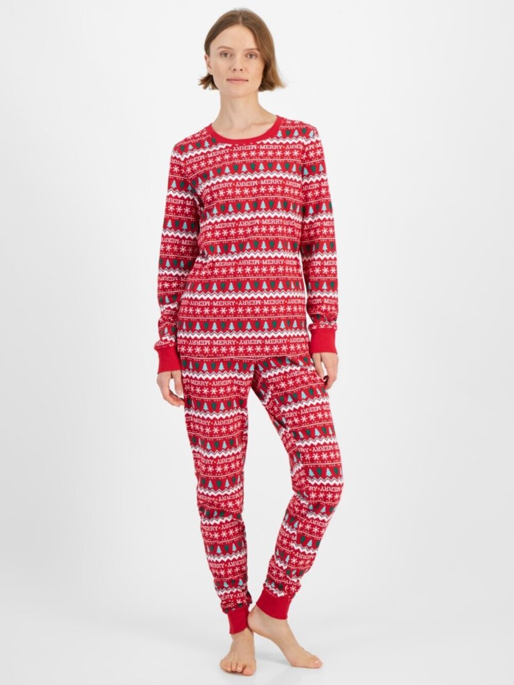 #940 Holiday Lane Women's Merry Mix It Cotton Matching Family Pajamas Set